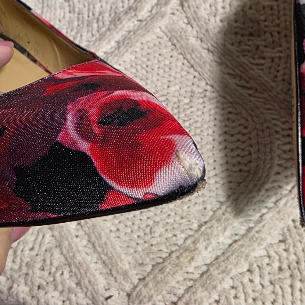 Talbots Floral Pumps Black Red Floral Pointed Toe Heels Womens 10 Wide - Picture 7 of 8